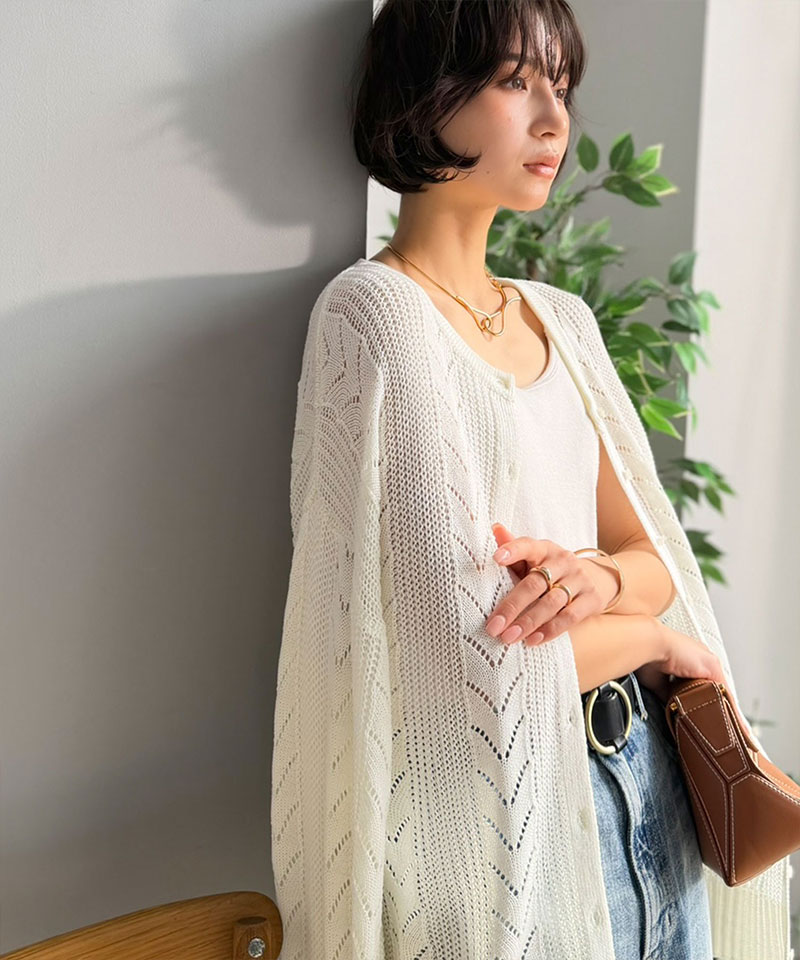 【Classical Evon】 カーディガン レディース 春 ゆったり トップス レトロ風 前後 2way 透かし 編み ニットカーデ 長袖 羽織り 大きいサイズ 春 夏 | classicalelf | 04