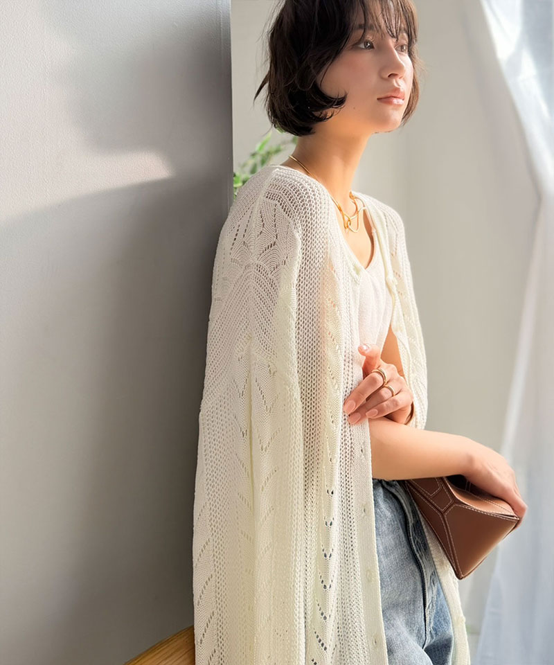 【Classical Evon】 カーディガン レディース 春 ゆったり トップス レトロ風 前後 2way 透かし 編み ニットカーデ 長袖 羽織り 大きいサイズ 春 夏 | classicalelf | 05