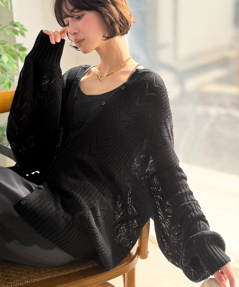 【Classical Evon】 カーディガン レディース 春 ゆったり トップス レトロ風 前後 2way 透かし 編み ニットカーデ 長袖 羽織り 大きいサイズ 春 夏 | classicalelf | 07