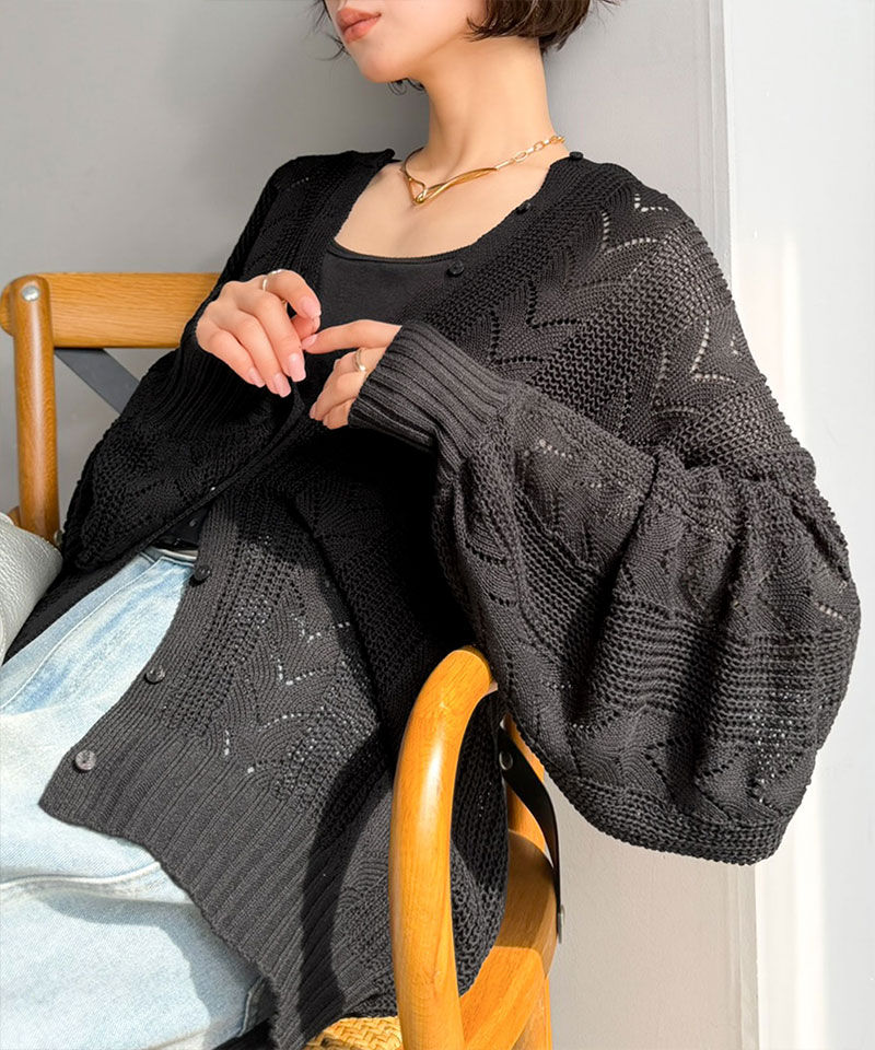 【Classical Evon】 カーディガン レディース 春 ゆったり トップス レトロ風 前後 2way 透かし 編み ニットカーデ 長袖 羽織り 大きいサイズ 春 夏 | classicalelf | 08