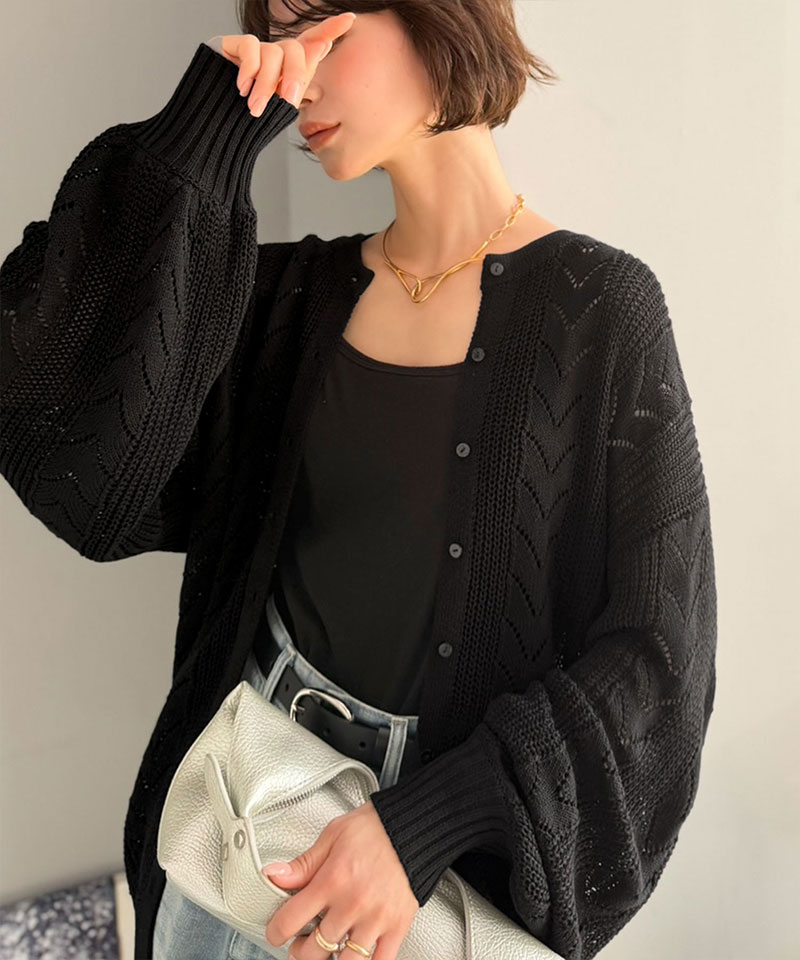 【Classical Evon】 カーディガン レディース 春 ゆったり トップス レトロ風 前後 2way 透かし 編み ニットカーデ 長袖 羽織り 大きいサイズ 春 夏 | classicalelf | 09