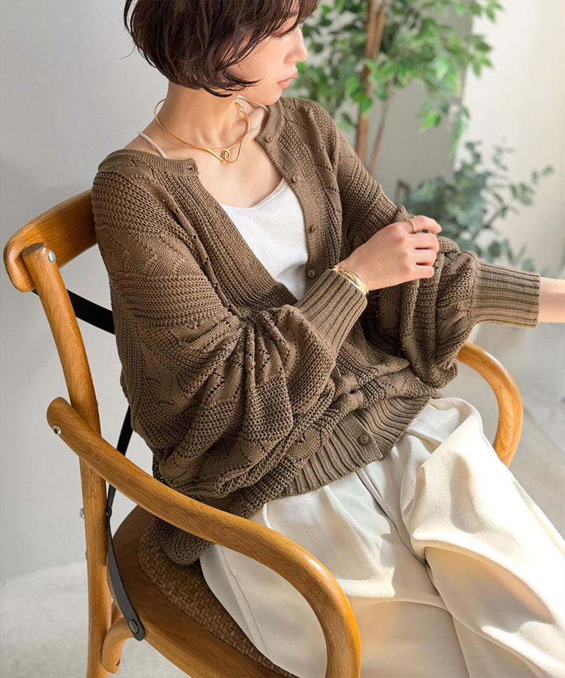 【Classical Evon】 カーディガン レディース 春 ゆったり トップス レトロ風 前後 2way 透かし 編み ニットカーデ 長袖 羽織り 大きいサイズ 春 夏 | classicalelf | 11