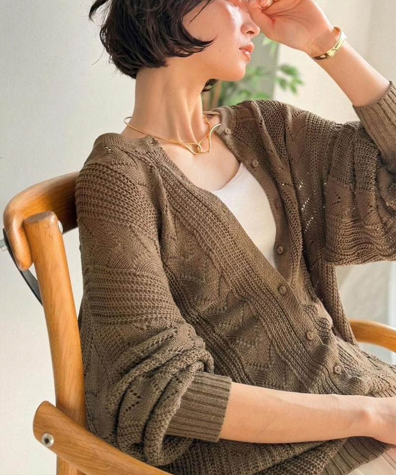 【Classical Evon】 カーディガン レディース 春 ゆったり トップス レトロ風 前後 2way 透かし 編み ニットカーデ 長袖 羽織り 大きいサイズ 春 夏 | classicalelf | 12