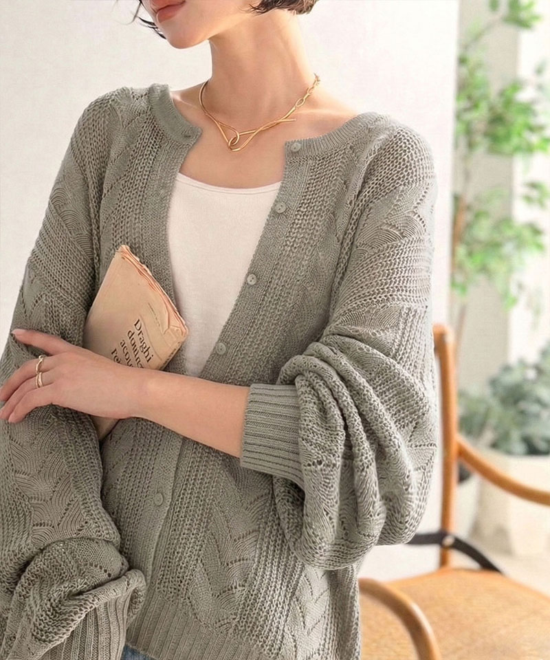 【Classical Evon】 カーディガン レディース 春 ゆったり トップス レトロ風 前後 2way 透かし 編み ニットカーデ 長袖 羽織り 大きいサイズ 春 夏 | classicalelf | 14