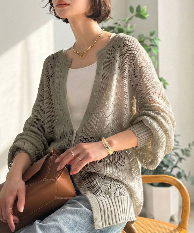【Classical Evon】 カーディガン レディース 春 ゆったり トップス レトロ風 前後 2way 透かし 編み ニットカーデ 長袖 羽織り 大きいサイズ 春 夏 | classicalelf | 15