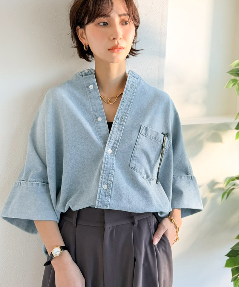【Classical Evon】 デニムシャツ レディース 大きいサイズ シャツ おしゃれ トップス ブラウス 羽織り | classicalelf | 14