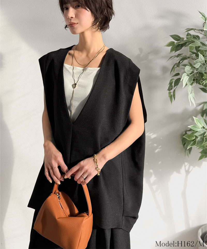 【Classical Evon】 【セットアップ可能 】 ベスト レディース おしゃれ トップス シンプル リネン タッチ Vネック 羽織り レイヤードコーデ | classicalelf | 02