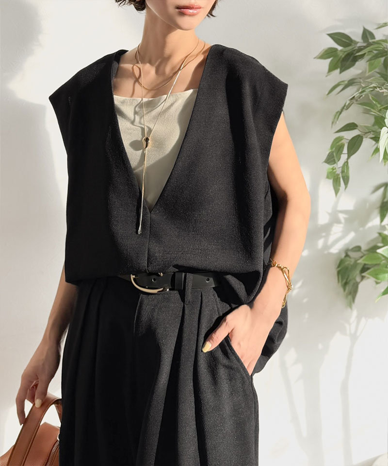 【Classical Evon】 【セットアップ可能 】 ベスト レディース おしゃれ トップス シンプル リネン タッチ Vネック 羽織り レイヤードコーデ | classicalelf | 03