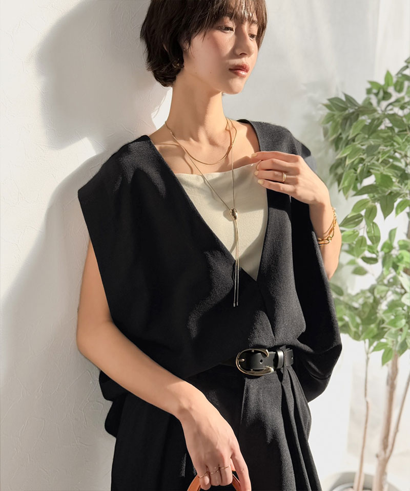【Classical Evon】 【セットアップ可能 】 ベスト レディース おしゃれ トップス シンプル リネン タッチ Vネック 羽織り レイヤードコーデ | classicalelf | 05
