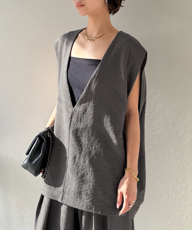 【Classical Evon】 【セットアップ可能 】 ベスト レディース おしゃれ トップス シンプル リネン タッチ Vネック 羽織り レイヤードコーデ | classicalelf | 08