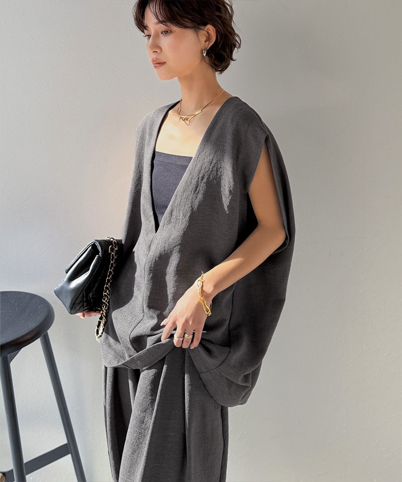 【Classical Evon】 【セットアップ可能 】 ベスト レディース おしゃれ トップス シンプル リネン タッチ Vネック 羽織り レイヤードコーデ | classicalelf | 09