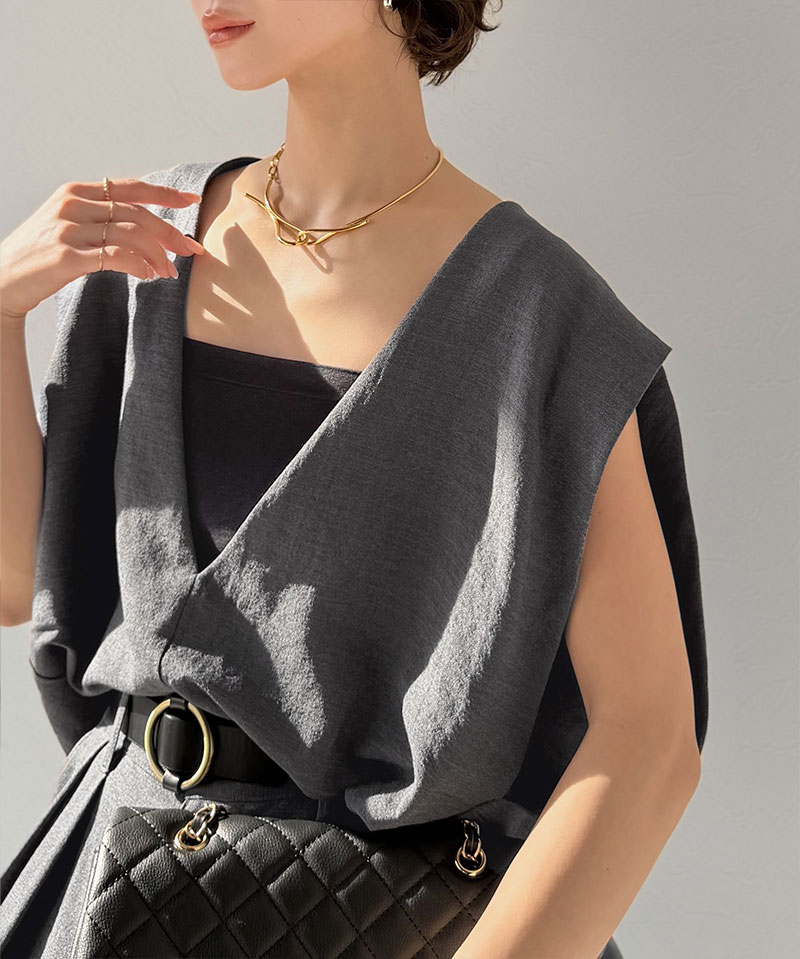 【Classical Evon】 【セットアップ可能 】 ベスト レディース おしゃれ トップス シンプル リネン タッチ Vネック 羽織り レイヤードコーデ | classicalelf | 10