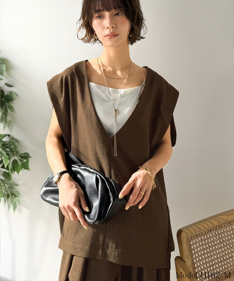 【Classical Evon】 【セットアップ可能 】 ベスト レディース おしゃれ トップス シンプル リネン タッチ Vネック 羽織り レイヤードコーデ | classicalelf | 12