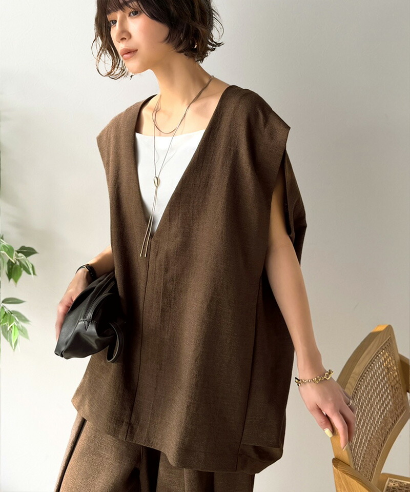 【Classical Evon】 【セットアップ可能 】 ベスト レディース おしゃれ トップス シンプル リネン タッチ Vネック 羽織り レイヤードコーデ | classicalelf | 14