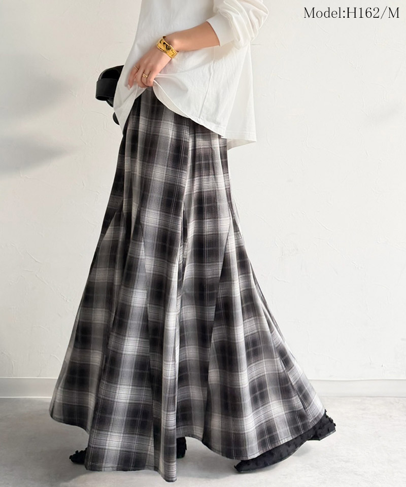 【Classical Evon】 スカート ロング マキシ丈 ボトムス レディース オンブレチェック マーメイドスカート フレアスカート カジュアル エレガント | classicalelf | 02
