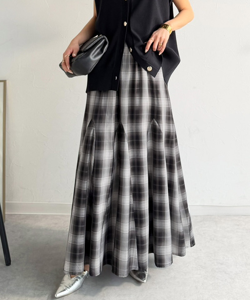 【Classical Evon】 スカート ロング マキシ丈 ボトムス レディース オンブレチェック マーメイドスカート フレアスカート カジュアル エレガント | classicalelf | 03