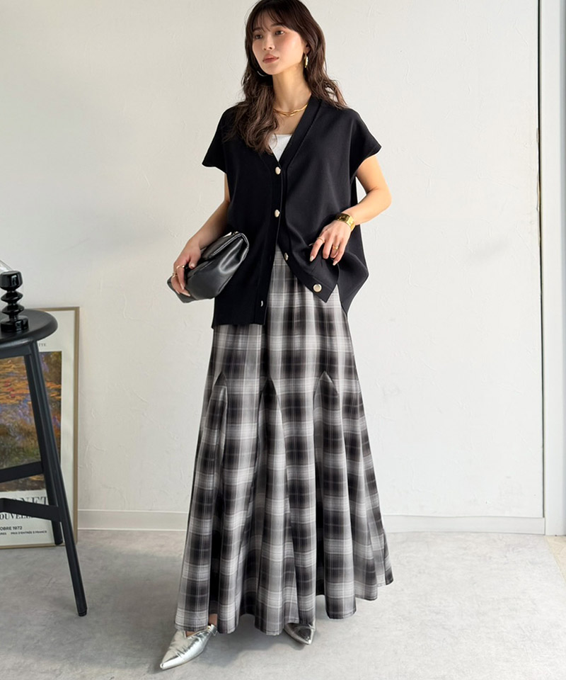 【Classical Evon】 スカート ロング マキシ丈 ボトムス レディース オンブレチェック マーメイドスカート フレアスカート カジュアル エレガント | classicalelf | 04