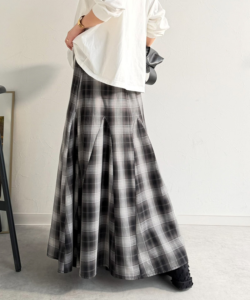 【Classical Evon】 スカート ロング マキシ丈 ボトムス レディース オンブレチェック マーメイドスカート フレアスカート カジュアル エレガント | classicalelf | 05