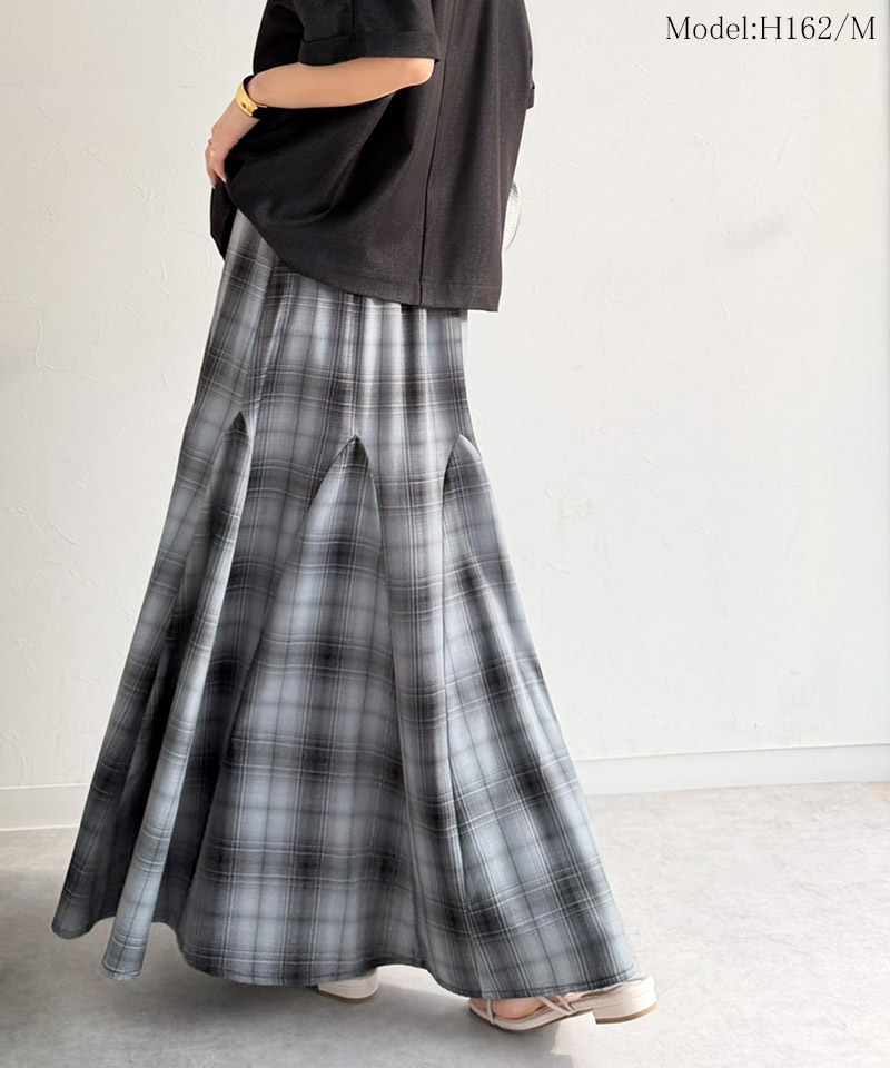 【Classical Evon】 スカート ロング マキシ丈 ボトムス レディース オンブレチェック マーメイドスカート フレアスカート カジュアル エレガント | classicalelf | 06