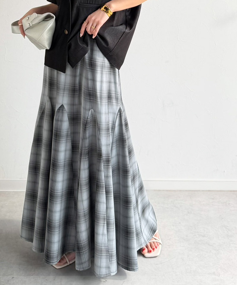【Classical Evon】 スカート ロング マキシ丈 ボトムス レディース オンブレチェック マーメイドスカート フレアスカート カジュアル エレガント | classicalelf | 07