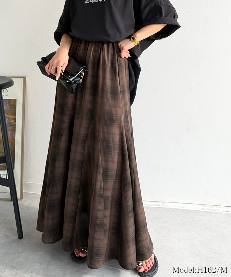 【Classical Evon】 スカート ロング マキシ丈 ボトムス レディース オンブレチェック マーメイドスカート フレアスカート カジュアル エレガント | classicalelf | 09