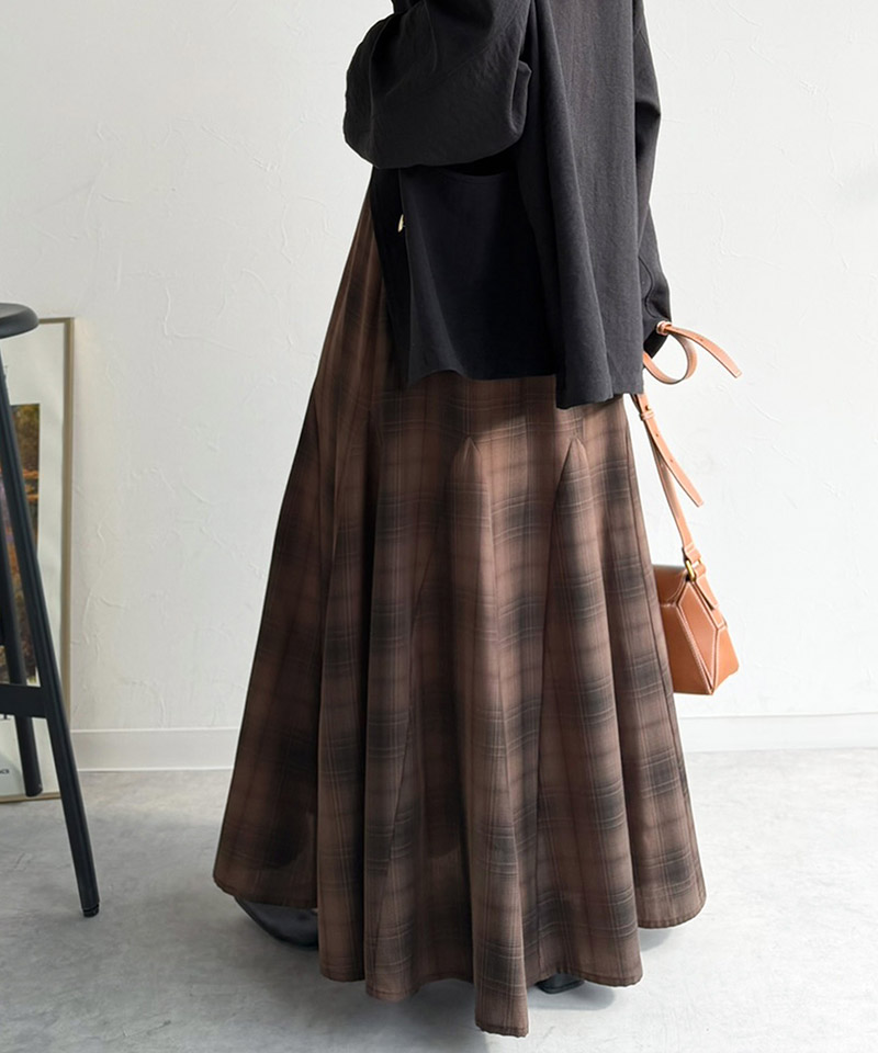 【Classical Evon】 スカート ロング マキシ丈 ボトムス レディース オンブレチェック マーメイドスカート フレアスカート カジュアル エレガント | classicalelf | 10
