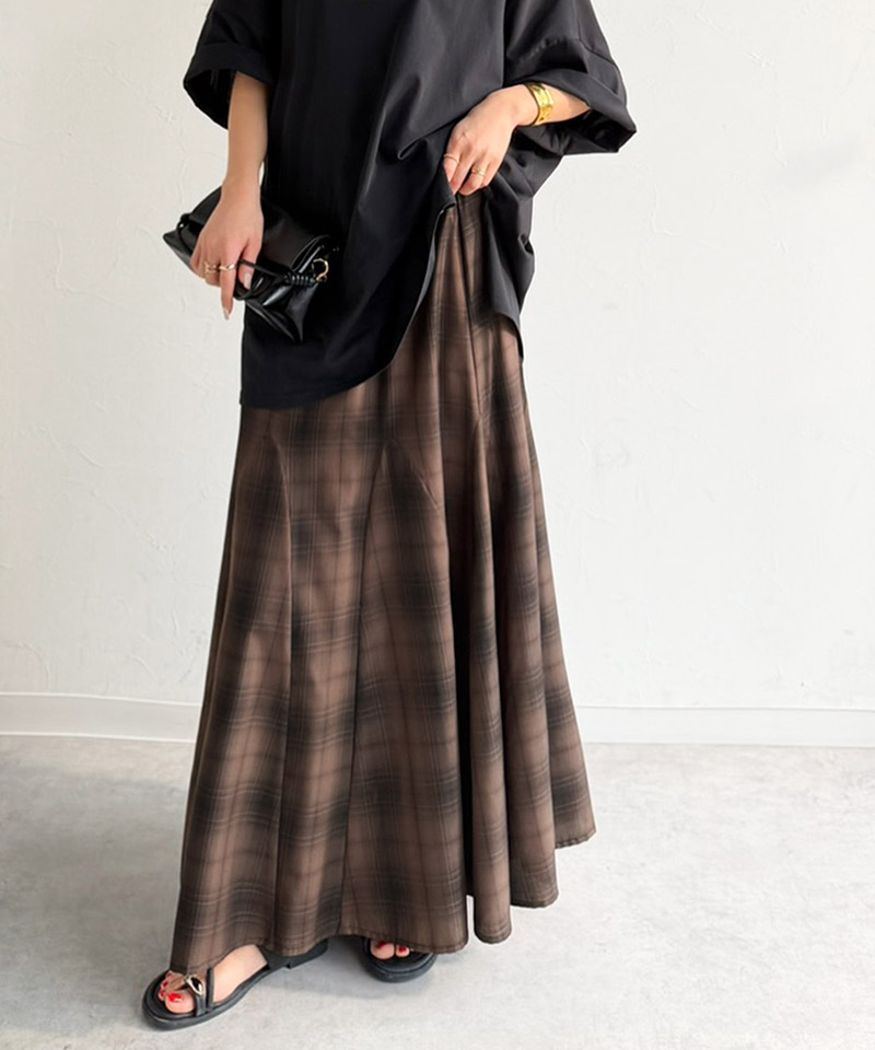 【Classical Evon】 スカート ロング マキシ丈 ボトムス レディース オンブレチェック マーメイドスカート フレアスカート カジュアル エレガント | classicalelf | 11