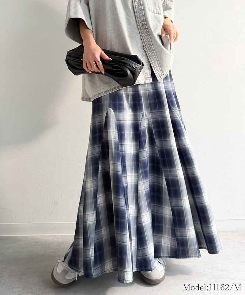 【Classical Evon】 スカート ロング マキシ丈 ボトムス レディース オンブレチェック マーメイドスカート フレアスカート カジュアル エレガント | classicalelf | 13