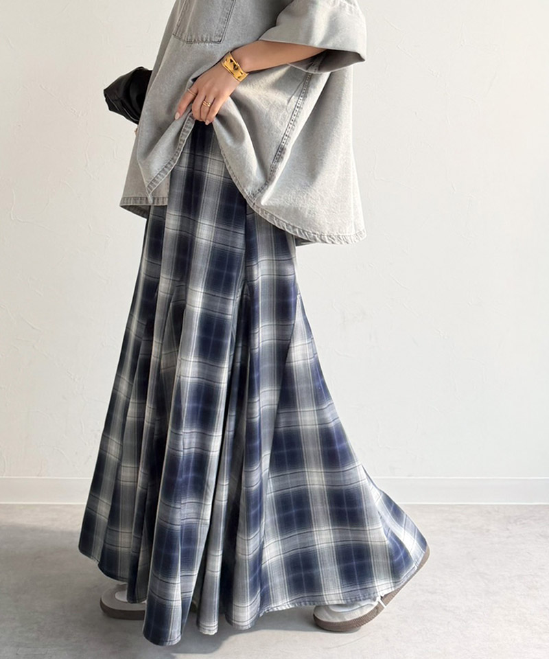 【Classical Evon】 スカート ロング マキシ丈 ボトムス レディース オンブレチェック マーメイドスカート フレアスカート カジュアル エレガント | classicalelf | 14