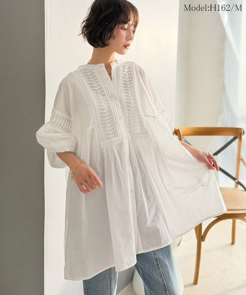 【Classical Evon】ブラウス 長袖 レディース きれいめ トップス 変形ピンタック チュニック ナチュラル | classicalelf | 02