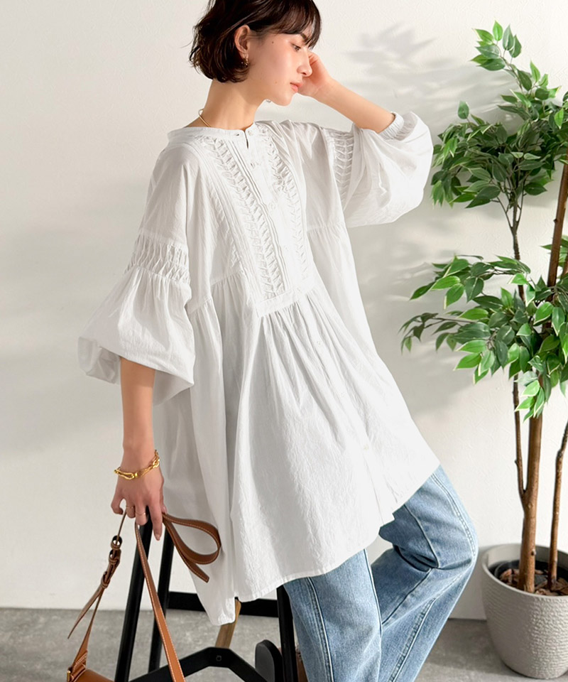 【Classical Evon】ブラウス 長袖 レディース きれいめ トップス 変形ピンタック チュニック ナチュラル | classicalelf | 04