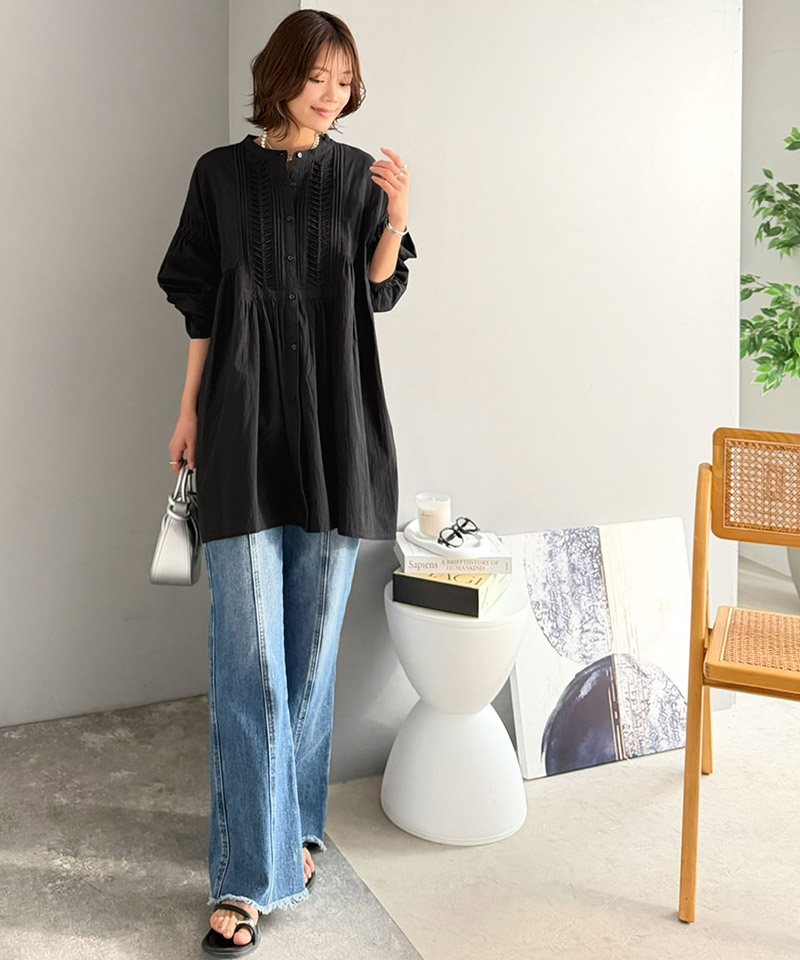 【Classical Evon】ブラウス 長袖 レディース きれいめ トップス 変形ピンタック チュニック ナチュラル | classicalelf | 10