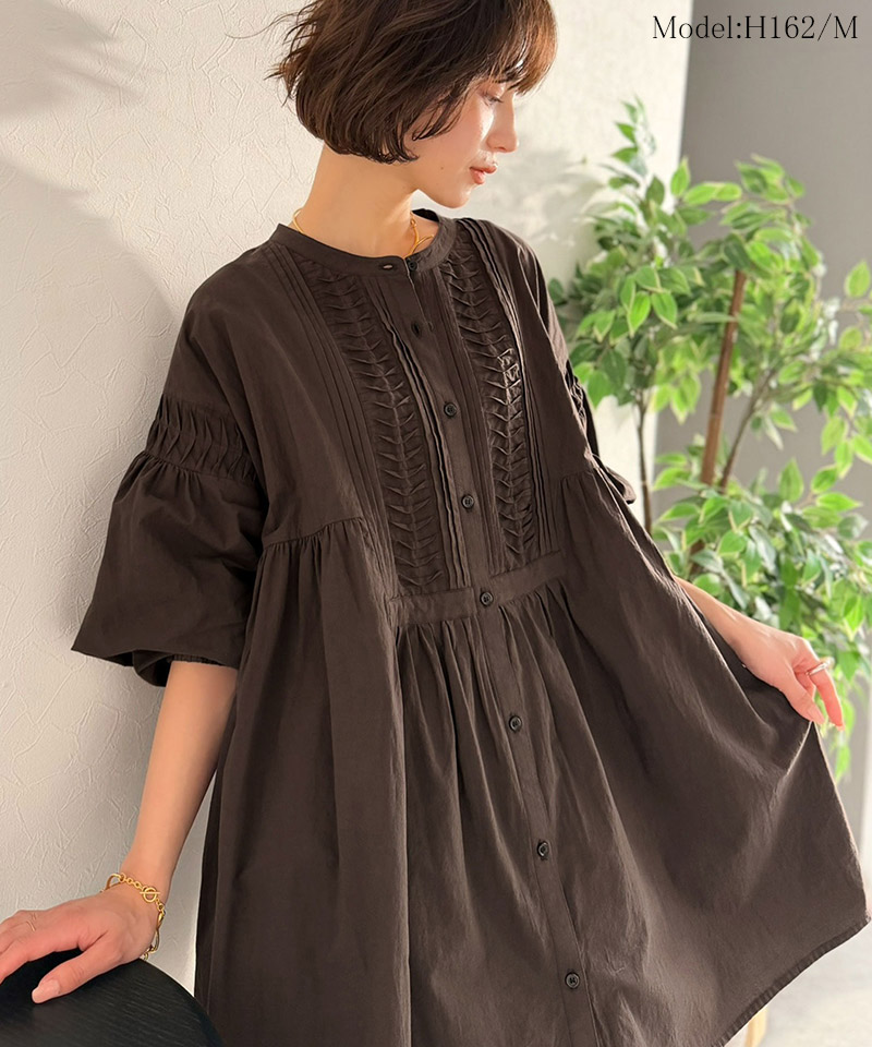 【Classical Evon】ブラウス 長袖 レディース きれいめ トップス 変形ピンタック チュニック ナチュラル | classicalelf | 12