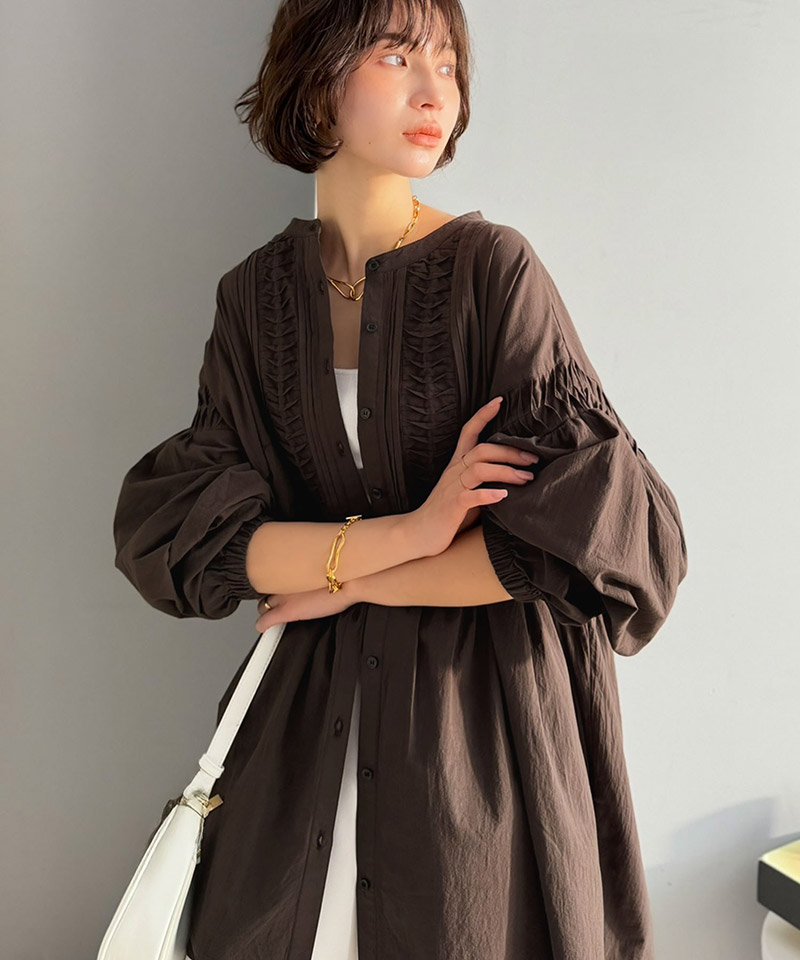 【Classical Evon】ブラウス 長袖 レディース きれいめ トップス 変形ピンタック チュニック ナチュラル | classicalelf | 13