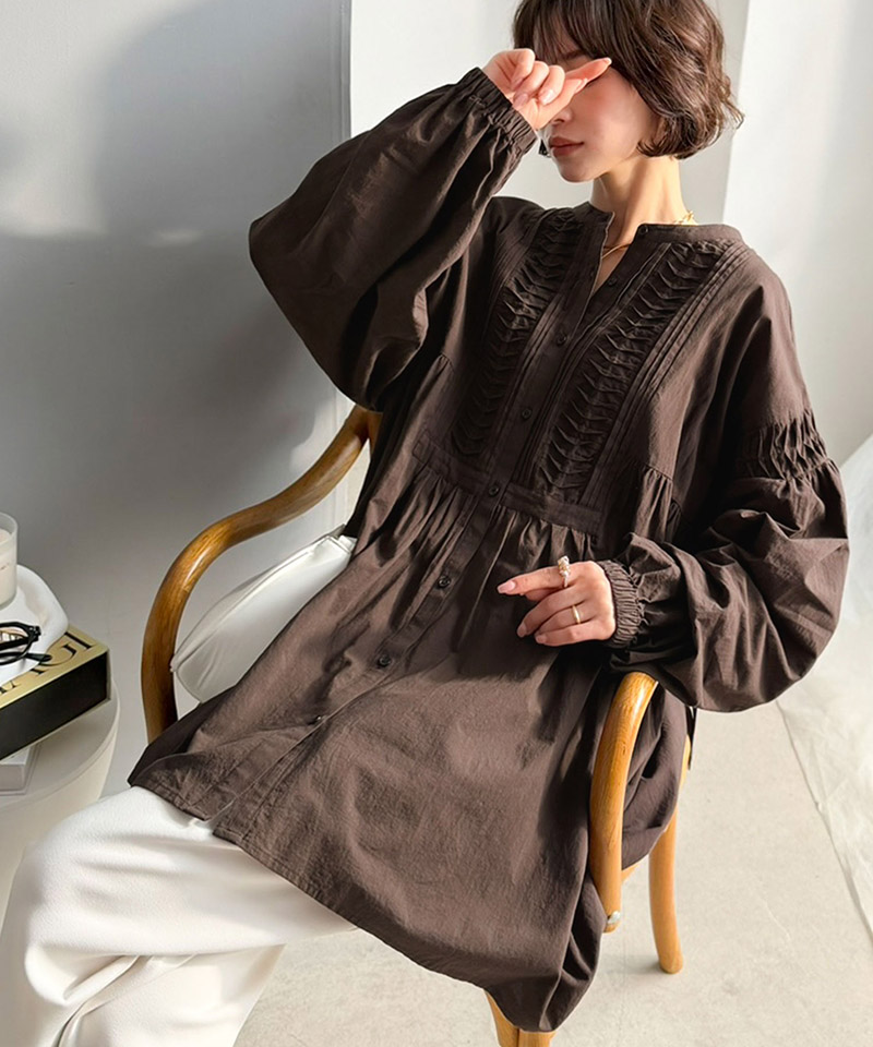 【Classical Evon】ブラウス 長袖 レディース きれいめ トップス 変形ピンタック チュニック ナチュラル | classicalelf | 14