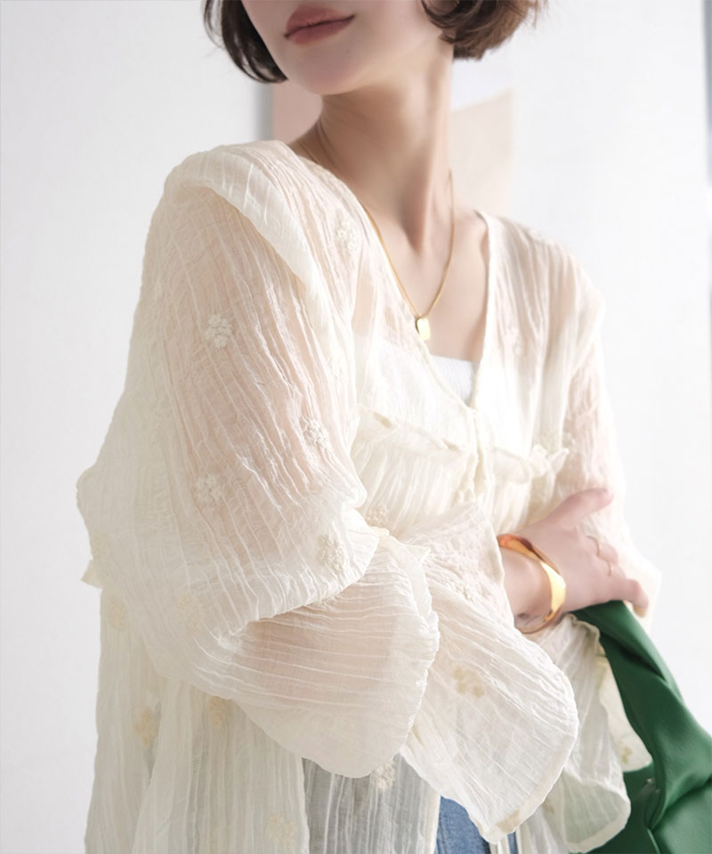 【Classical Evon】前後2WAY フラワー刺繍シアー楊柳ブラウス Classical Evon クラシカルエルフ ev1240127 | classicalelf | 05