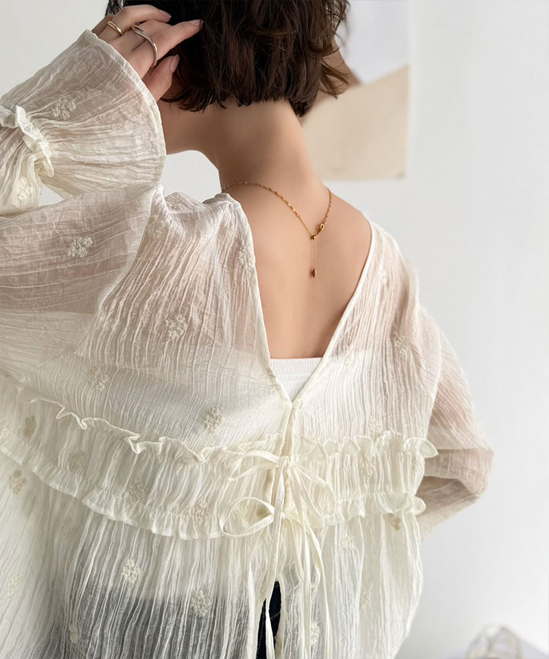 【Classical Evon】前後2WAY フラワー刺繍シアー楊柳ブラウス Classical Evon クラシカルエルフ ev1240127 | classicalelf | 06