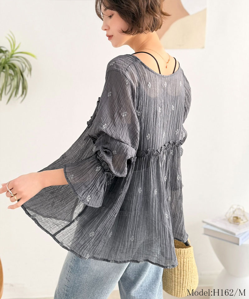 【Classical Evon】前後2WAY フラワー刺繍シアー楊柳ブラウス Classical Evon クラシカルエルフ ev1240127 | classicalelf | 07