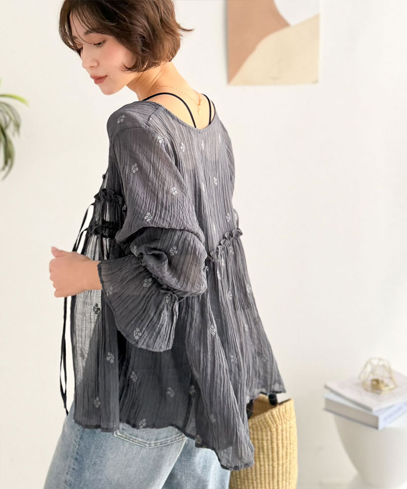 【Classical Evon】前後2WAY フラワー刺繍シアー楊柳ブラウス Classical Evon クラシカルエルフ ev1240127 | classicalelf | 08