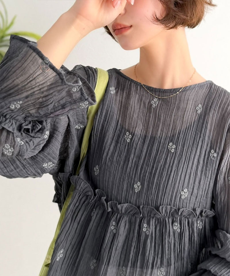 【Classical Evon】前後2WAY フラワー刺繍シアー楊柳ブラウス Classical Evon クラシカルエルフ ev1240127 | classicalelf | 09