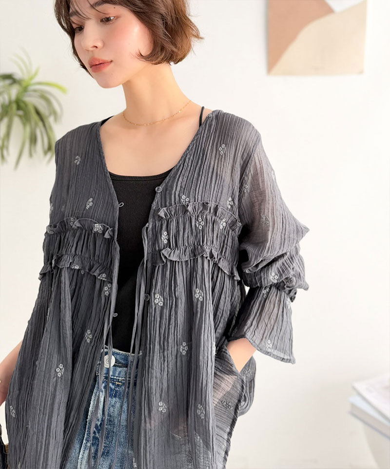 【Classical Evon】前後2WAY フラワー刺繍シアー楊柳ブラウス Classical Evon クラシカルエルフ ev1240127 | classicalelf | 10