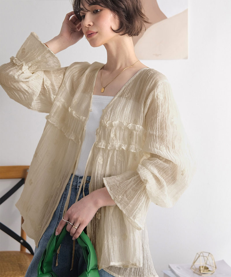 【Classical Evon】前後2WAY フラワー刺繍シアー楊柳ブラウス Classical Evon クラシカルエルフ ev1240127 | classicalelf | 12