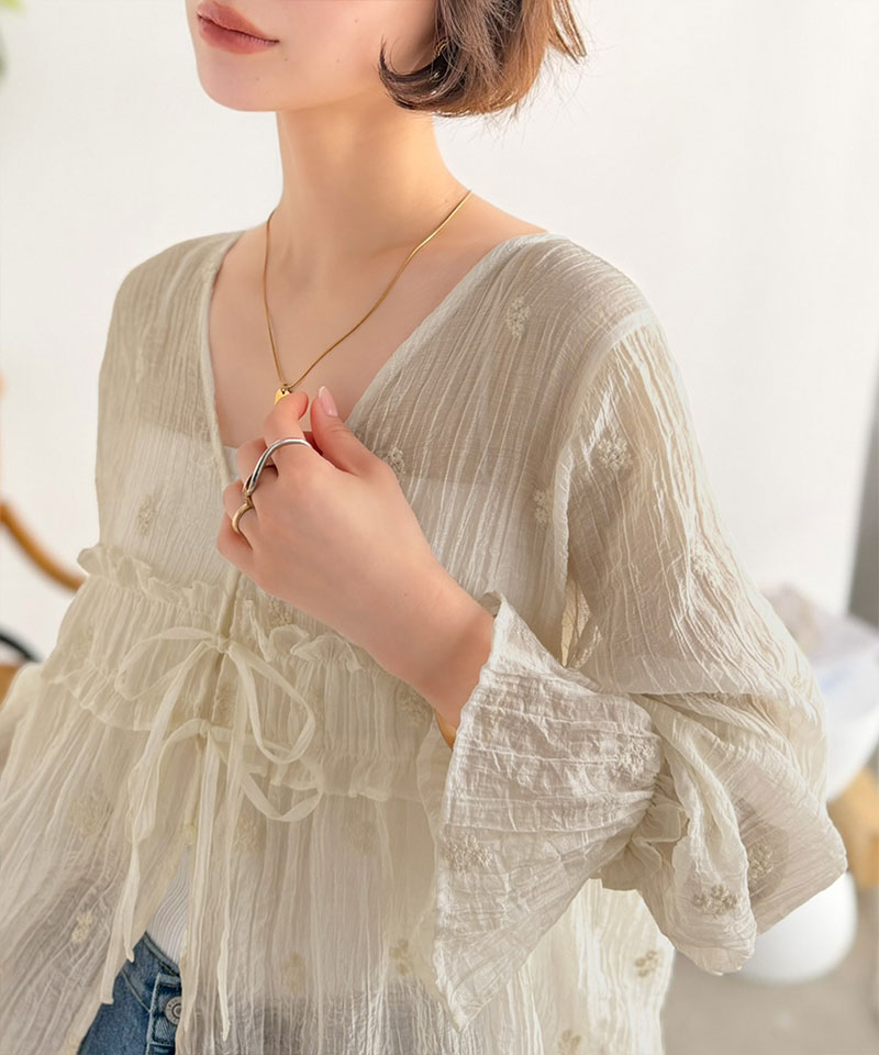 【Classical Evon】前後2WAY フラワー刺繍シアー楊柳ブラウス Classical Evon クラシカルエルフ ev1240127 | classicalelf | 13