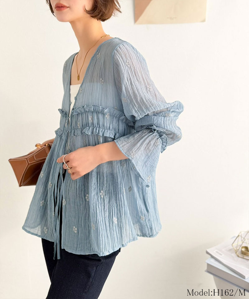 【Classical Evon】前後2WAY フラワー刺繍シアー楊柳ブラウス Classical Evon クラシカルエルフ ev1240127 | classicalelf | 14