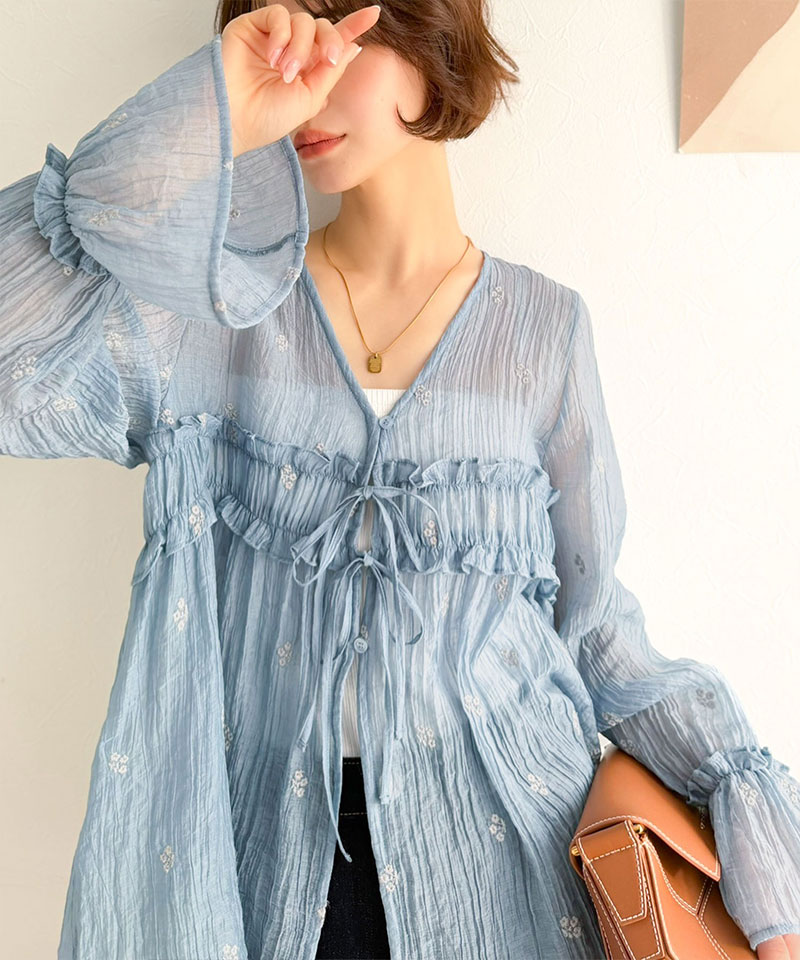 【Classical Evon】前後2WAY フラワー刺繍シアー楊柳ブラウス Classical Evon クラシカルエルフ ev1240127 | classicalelf | 15