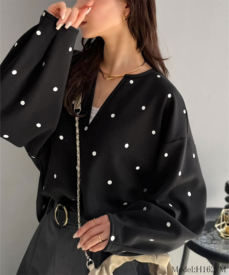 【Classical Evon】 ロンt レディース きれいめ トップス Tシャツ ドット 刺繍 袖 ぽわん キーネック 長袖 プルオーバー 大きいサイズ 春 夏 | classicalelf | 02