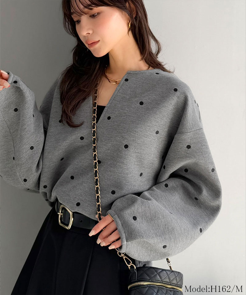 【Classical Evon】 ロンt レディース きれいめ トップス Tシャツ ドット 刺繍 袖 ぽわん キーネック 長袖 プルオーバー 大きいサイズ 春 夏 | classicalelf | 07