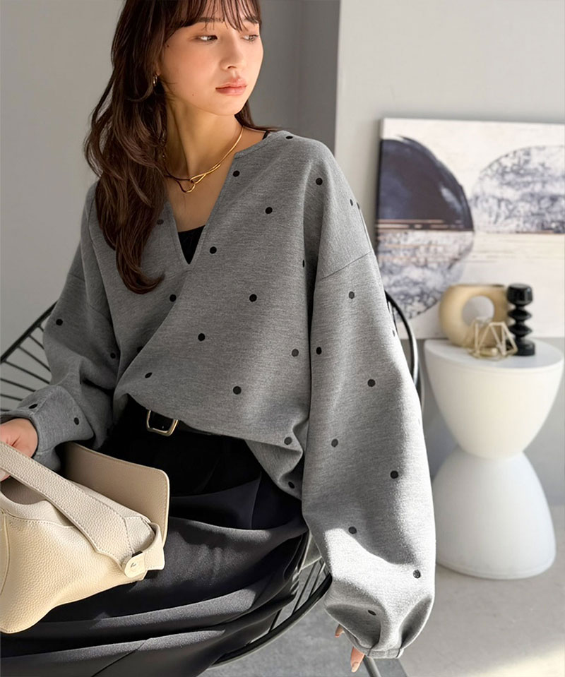 【Classical Evon】 ロンt レディース きれいめ トップス Tシャツ ドット 刺繍 袖 ぽわん キーネック 長袖 プルオーバー 大きいサイズ 春 夏 | classicalelf | 10