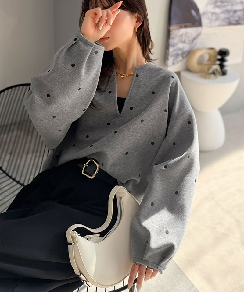 【Classical Evon】 ロンt レディース きれいめ トップス Tシャツ ドット 刺繍 袖 ぽわん キーネック 長袖 プルオーバー 大きいサイズ 春 夏 | classicalelf | 11