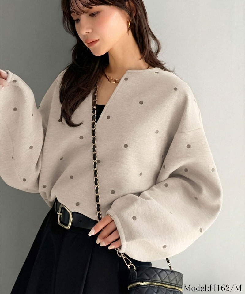 【Classical Evon】 ロンt レディース きれいめ トップス Tシャツ ドット 刺繍 袖 ぽわん キーネック 長袖 プルオーバー 大きいサイズ 春 夏 | classicalelf | 12